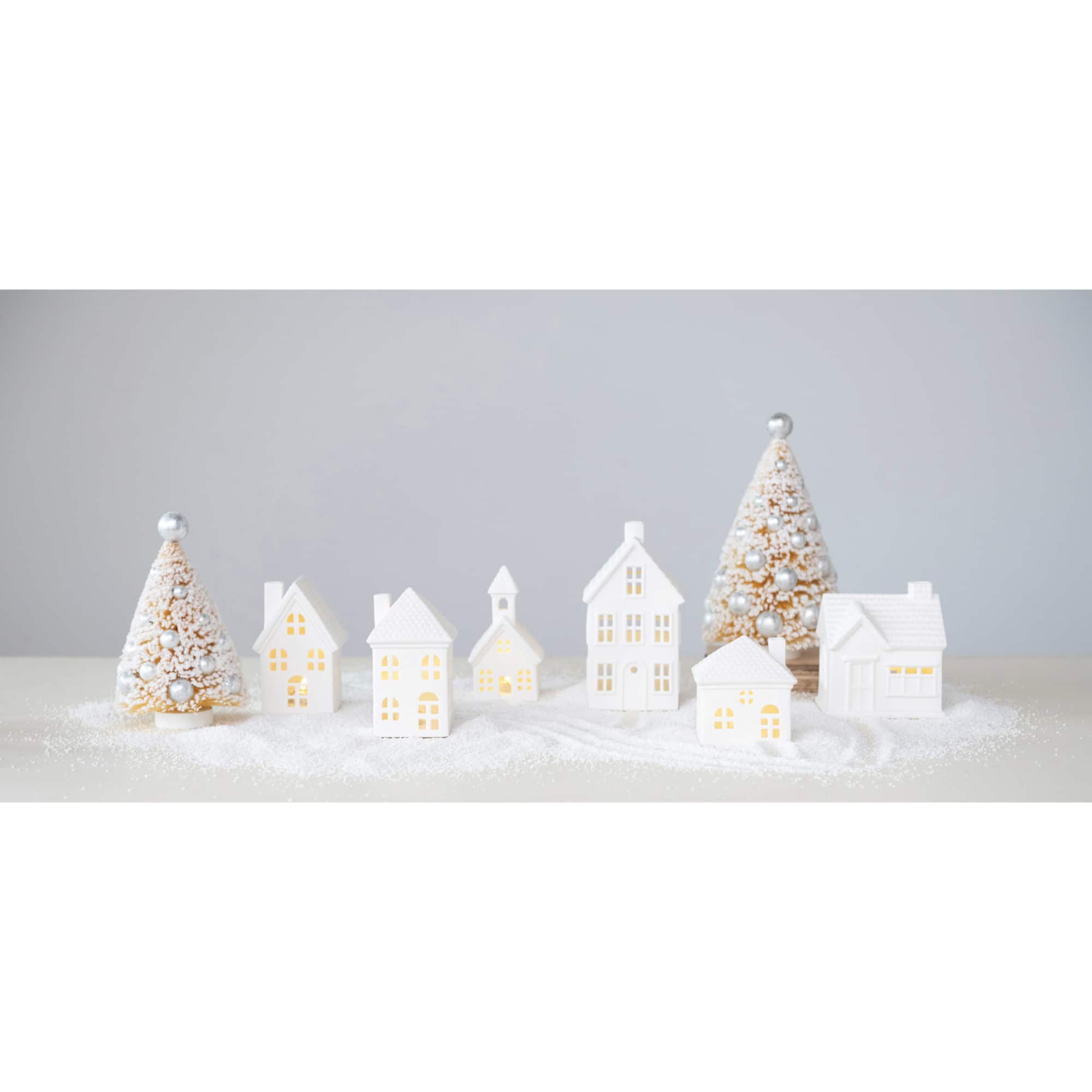 Hello Honey® White LED Stoneware Bisque Houses Set